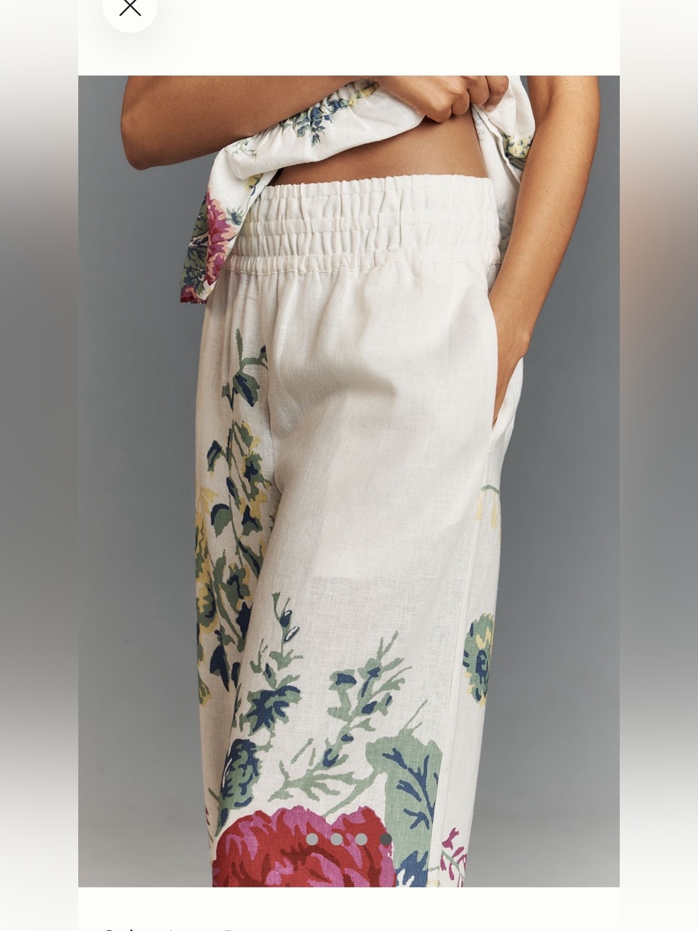 Anthropologie The Somerset Floral Wide-Leg Pull-On Linen Blend Pants LARGE - Picture 4 of 16